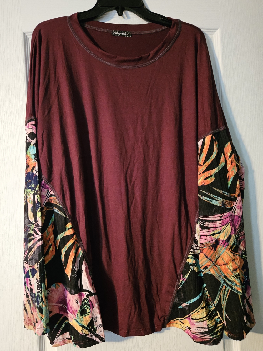 Burgundy Tunic with Tropical Print Panels